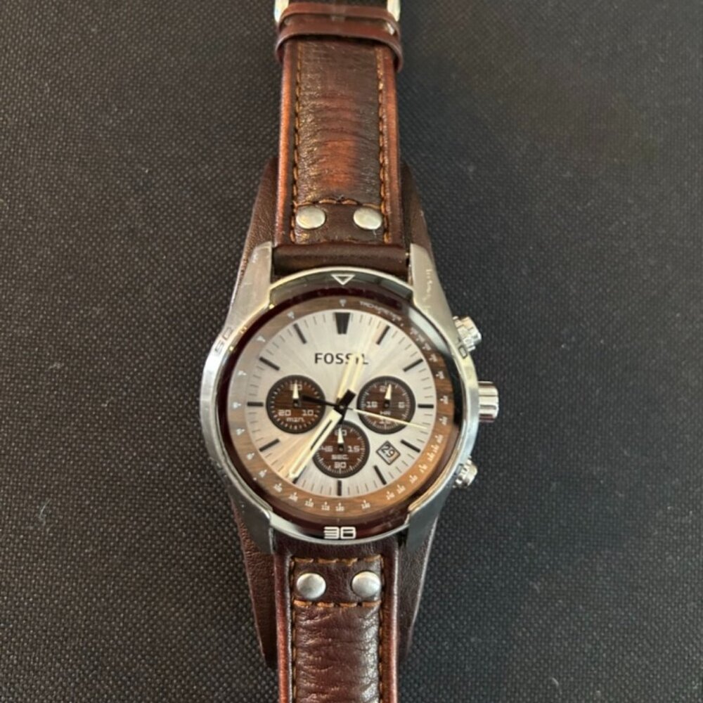 Mens Fossil Leather Band Watch